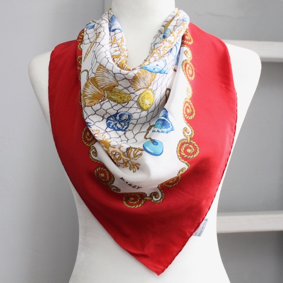 Bally Vintage Woman's Crustaceans Seashell Nautical Silk Square Scarf 34"x 34" - Picture 4 of 8